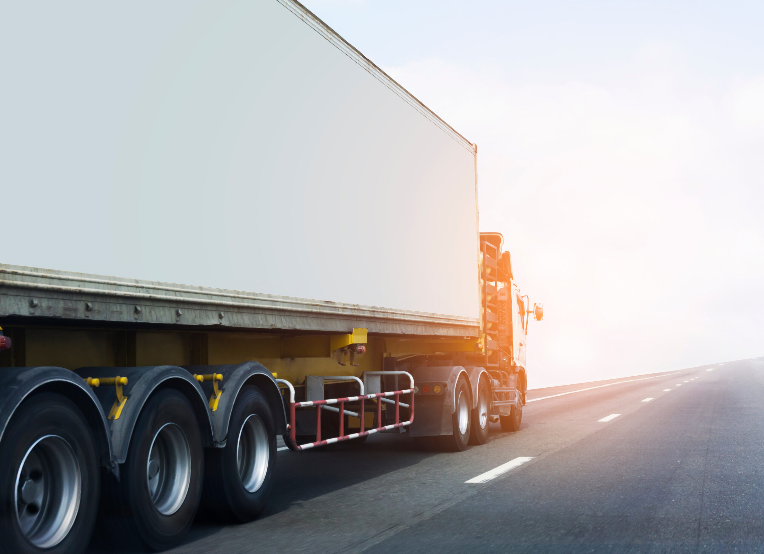 White Truck on highway road with container, transportation concept